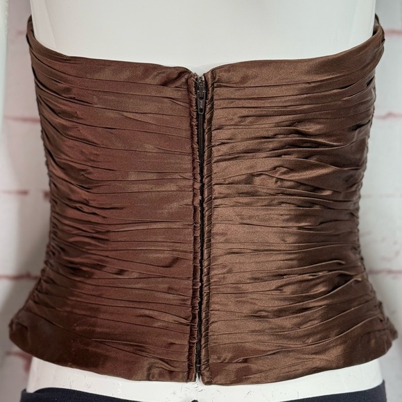 KAY UNGER Brown Ruched 100% Silk Bustier Corset Embellished Ruffle Size 4 - Picture 6 of 16